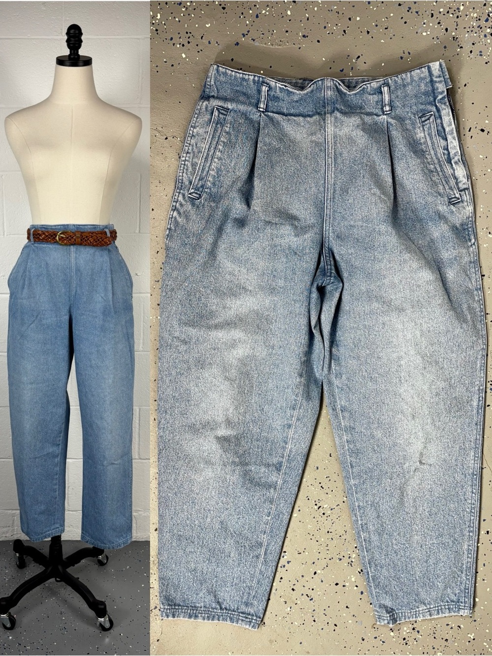 Vintage 80s Lizwear Side Zip Trouser Jeans High Pleated Waist Tapered Petite 14